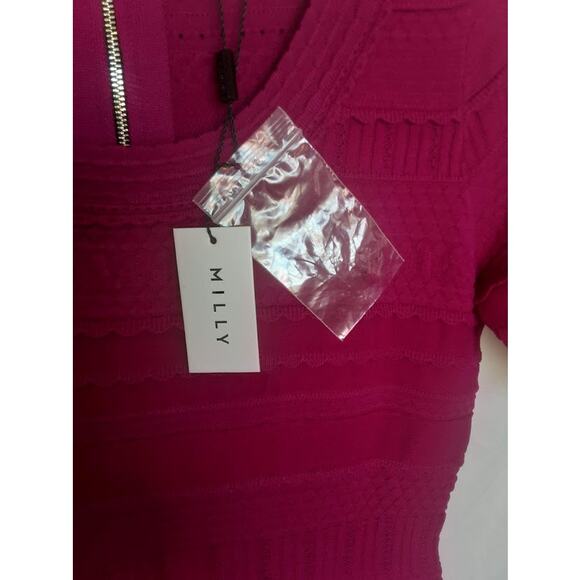 Milly Fuchsia Textured Fit & Flare Knit Dress Size L NWT - Picture 3 of 6